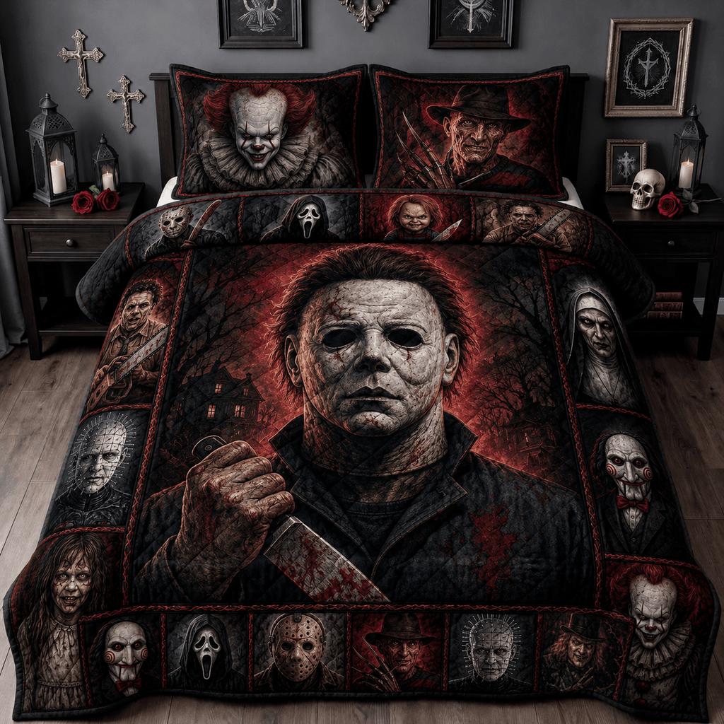 Halloween Horror Characters Quilt Bedding Set Halloween Bedroom Decor Gifts For Friends - Merchluma