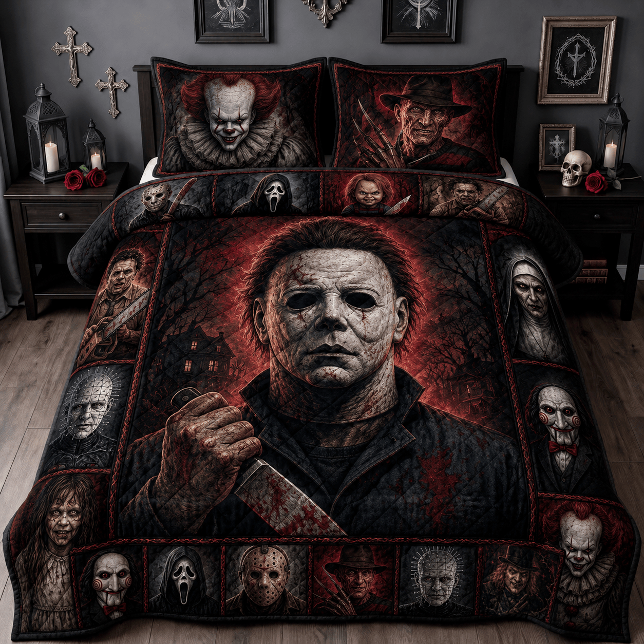 Halloween Horror Characters Quilt Bedding Set Halloween Bedroom Decor Gifts For Friends - Merchluma