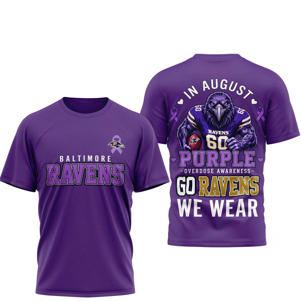 Baltimore Ravens In August We Wear Purple Overdose Awareness Shirt Ravens Merch Fans Gifts - Merchluma