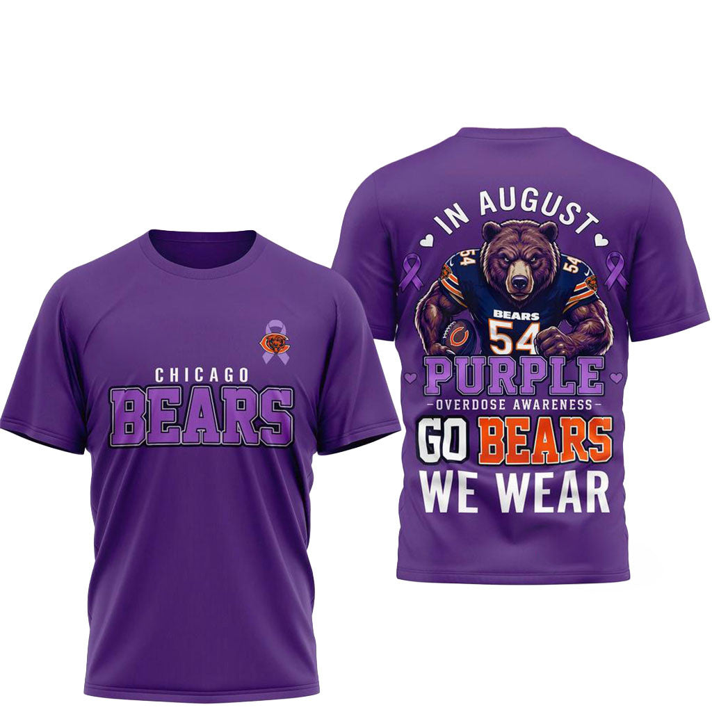 Chicago Bears In August We Wear Purple Overdose Awareness Shirt Chicago Bears Merch Fan Gifts - Merchluma