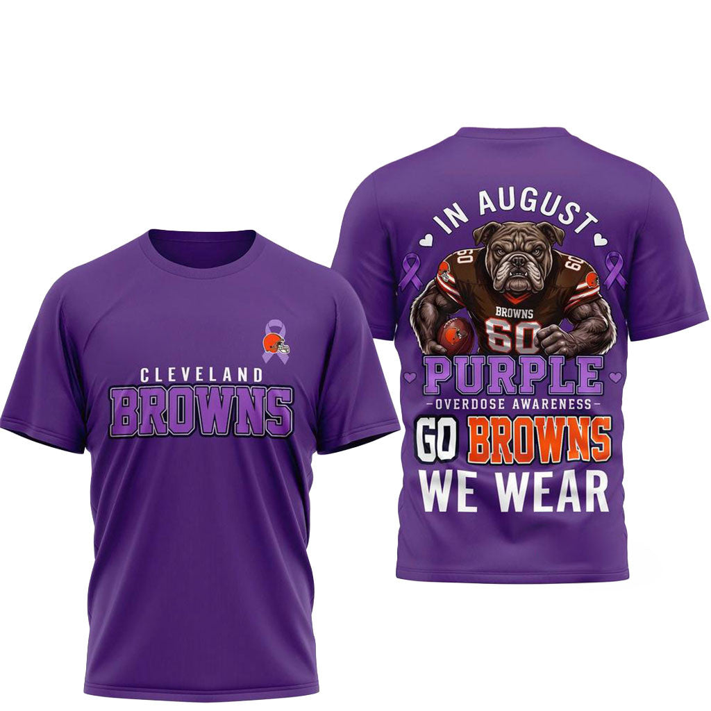 Cleveland Browns In August We Wear Purple Overdose Awareness Shirt Browns Merch Fans Gifts - Merchluma