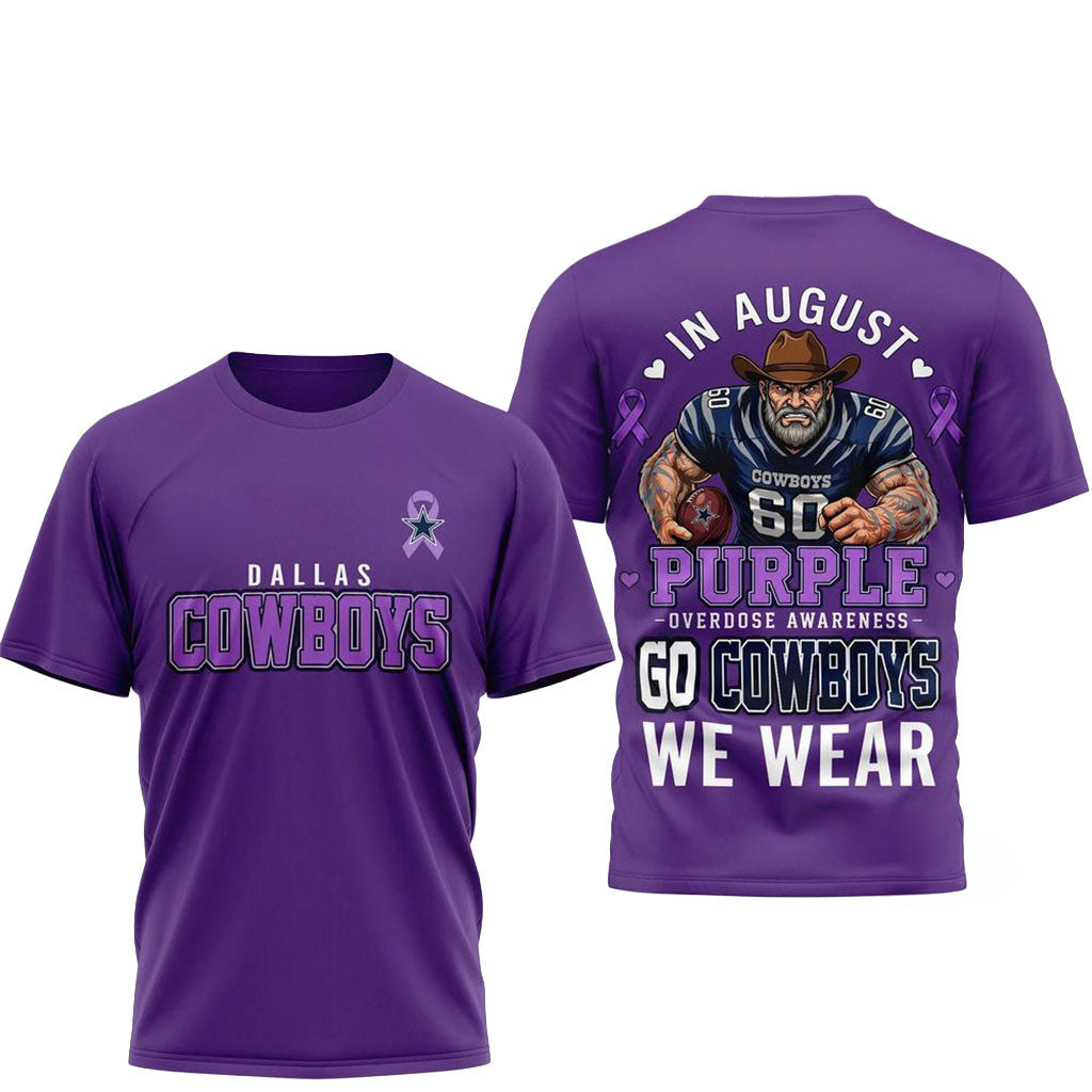 Dallas Cowboys In August We Wear Purple Overdose Awareness Shirt Cowboys Merch Gift For Fan - Merchluma