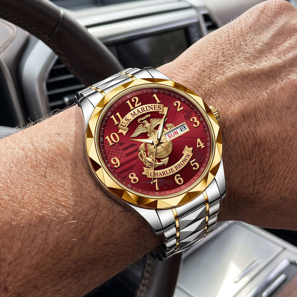 Personalized US Marines Watch Military Pride Patriotic Merch Gift For Marine Veterans - Merchluma