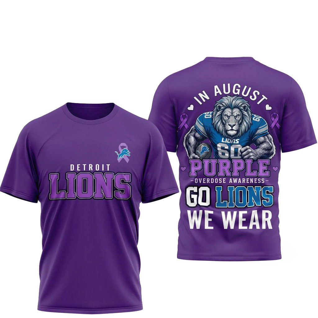Detroit Lions In August We Wear Purple Overdose Awareness Shirt Detroit Lions Merch Gift Ideas - Merchluma