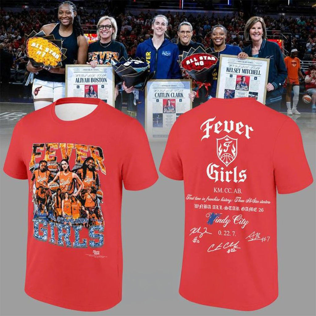 Indiana Fever All Star Girls Clark Boston Mitchell Autograph Red Shirt Indiana Fever Merch - Merchluma