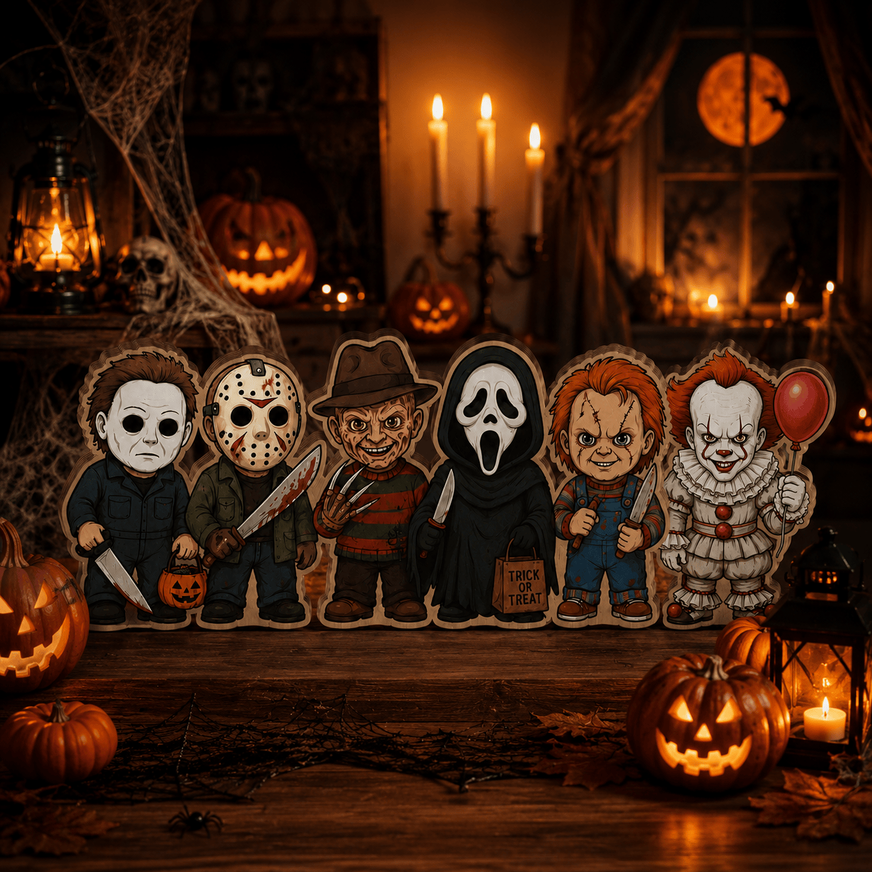 Chibi Horror Characters Acrylic Plaque Spooky Halloween Home Decor Gifts For Friends - Merchluma