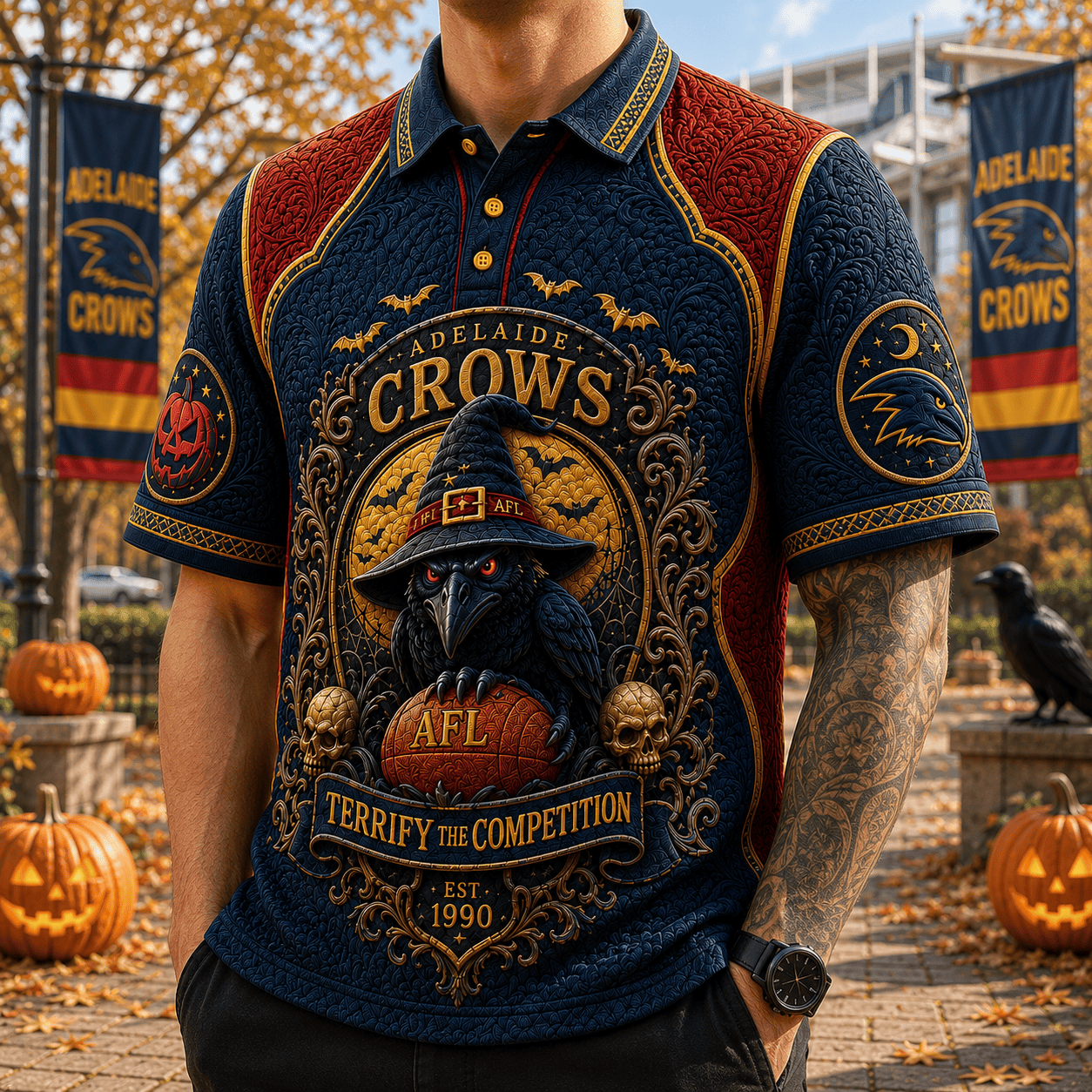 Adelaide Crows Halloween Polo Shirt Terrify The Competition Adelaide Crows AFL Merch Fan Gifts - Merchluma