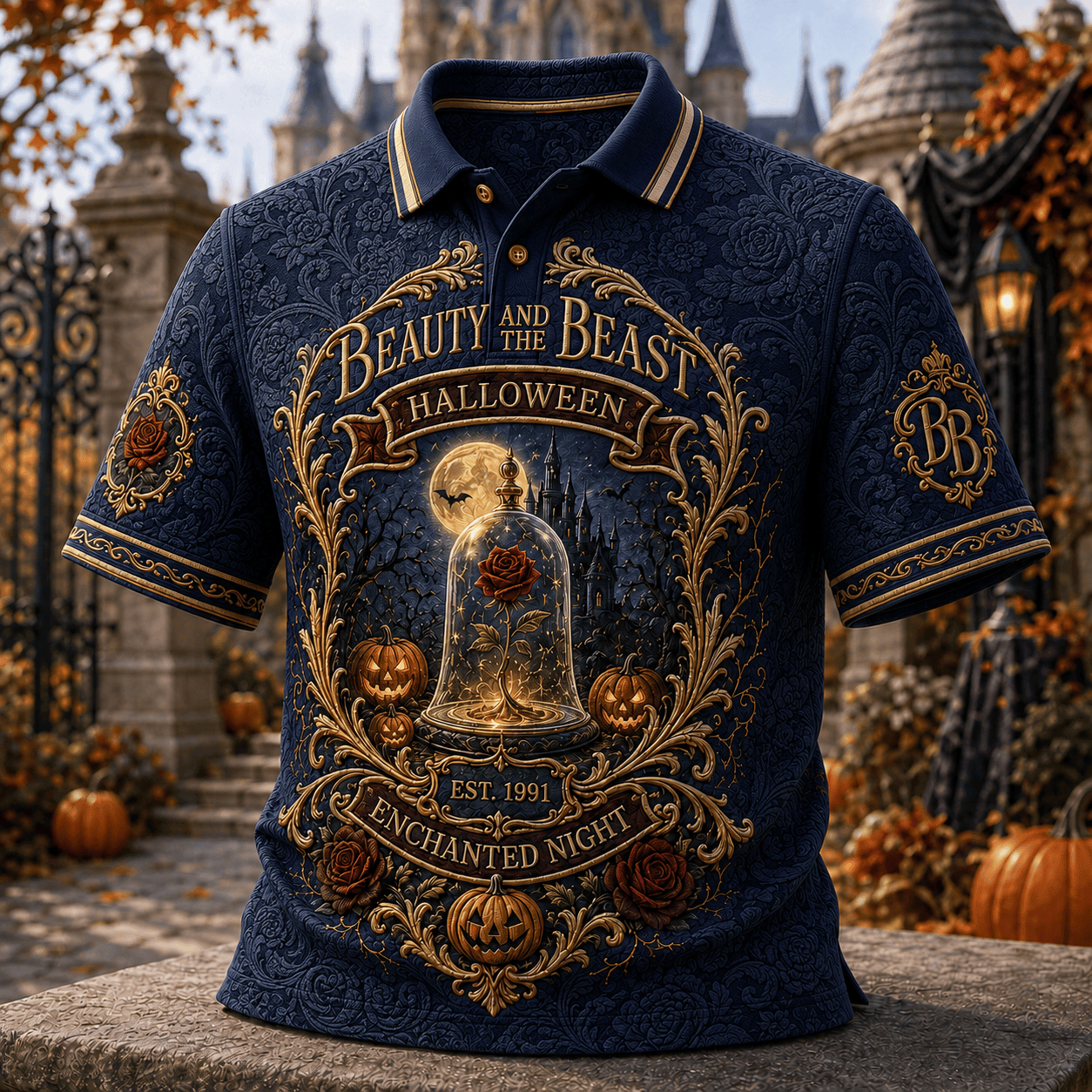 Beauty And The Beast Halloween Polo Shirt Enchanted Night Beauty And The Beast Merch Gifts - Merchluma