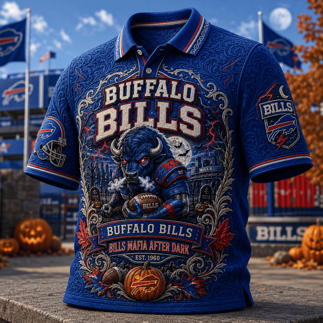 Buffalo Bills Halloween Polo Shirt Bills Mafia After Dark Polos Buffalo Bills Merch Fan Gifts - Merchluma