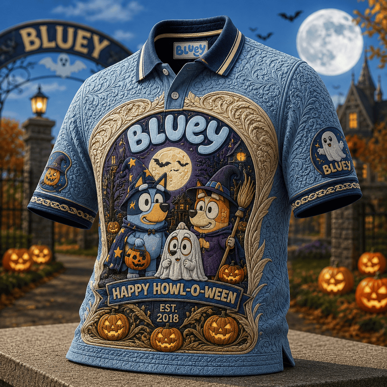 Bluey Happy Howl-O-Ween Polo Shirt Bluey Merch Halloween Apparel Gift For Friends - Merchluma