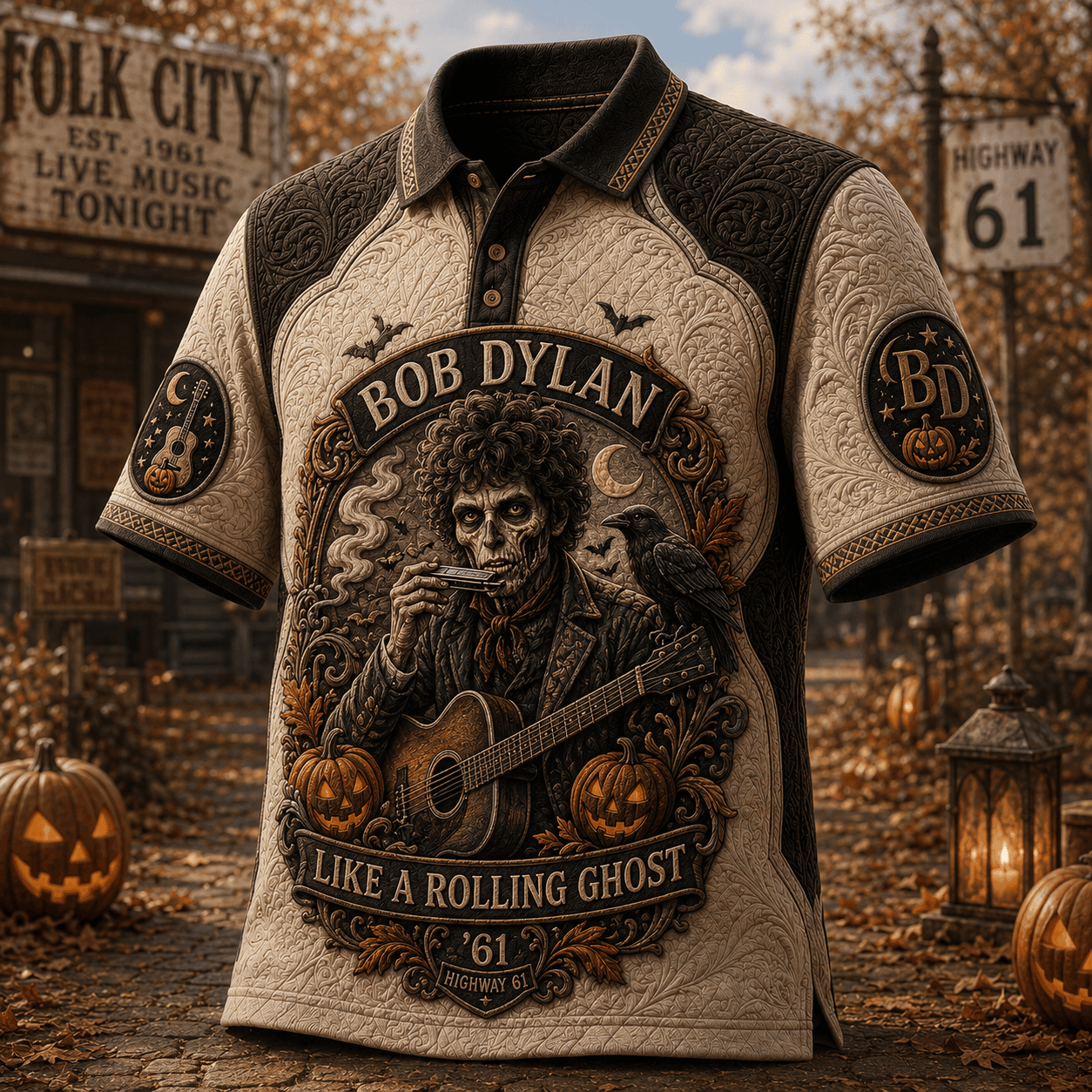 Bob Dylan Halloween Merch Like A Rolling Ghost Polo Shirt Present For Music Lovers - Merchluma