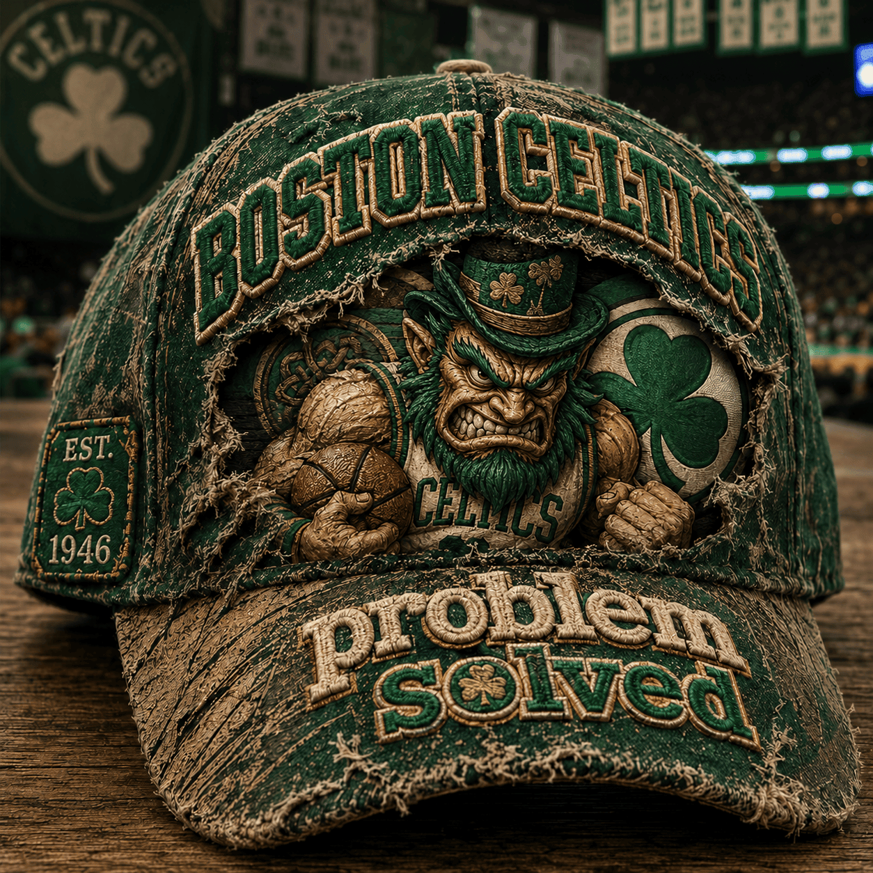 Boston Celtics Hat Distressed Problem Solved Vintage Baseball Cap Boston Celtics Merch Gifts - Merchluma