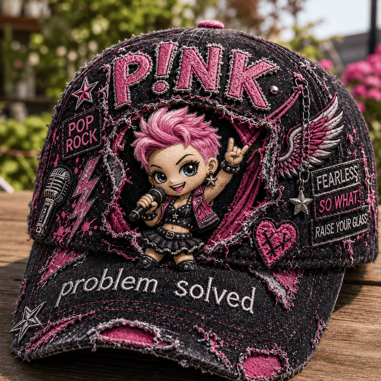 Pink Pop Rock Distressed Hat Problem Solved Vintage Cap Pink Merch Gift For Music Lovers - Merchluma