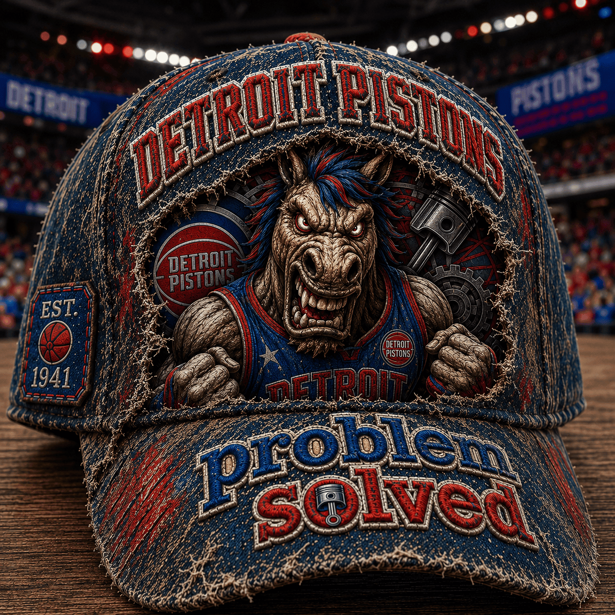 Detroit Pistons Distressed Hat Problem Solved Vintage Cap Detroit Pistons Merch Gift For Fans - Merchluma