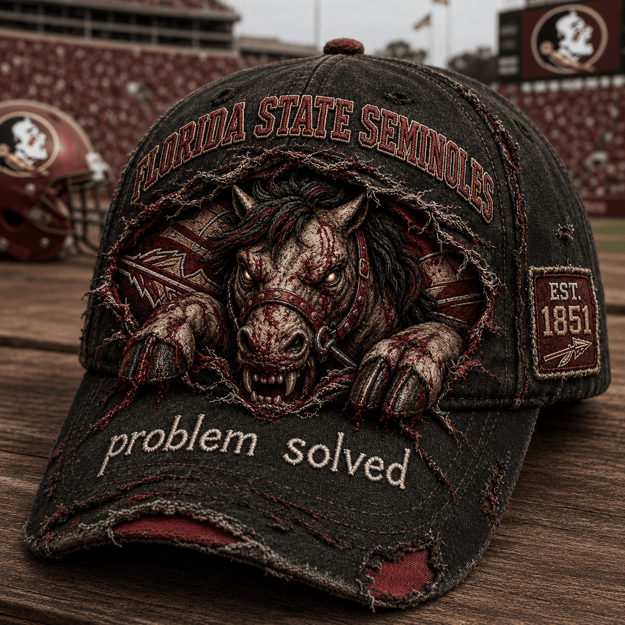 Florida State Seminoles Distressed Hat Problem Solved Cap Seminoles Merch Sports Fan Gear - Merchluma