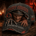Freddy Krueger Fear Never Sleeps Est 1984 Hat Freddy Krueger Merch Horror Legend Distressed Cap - Merchluma