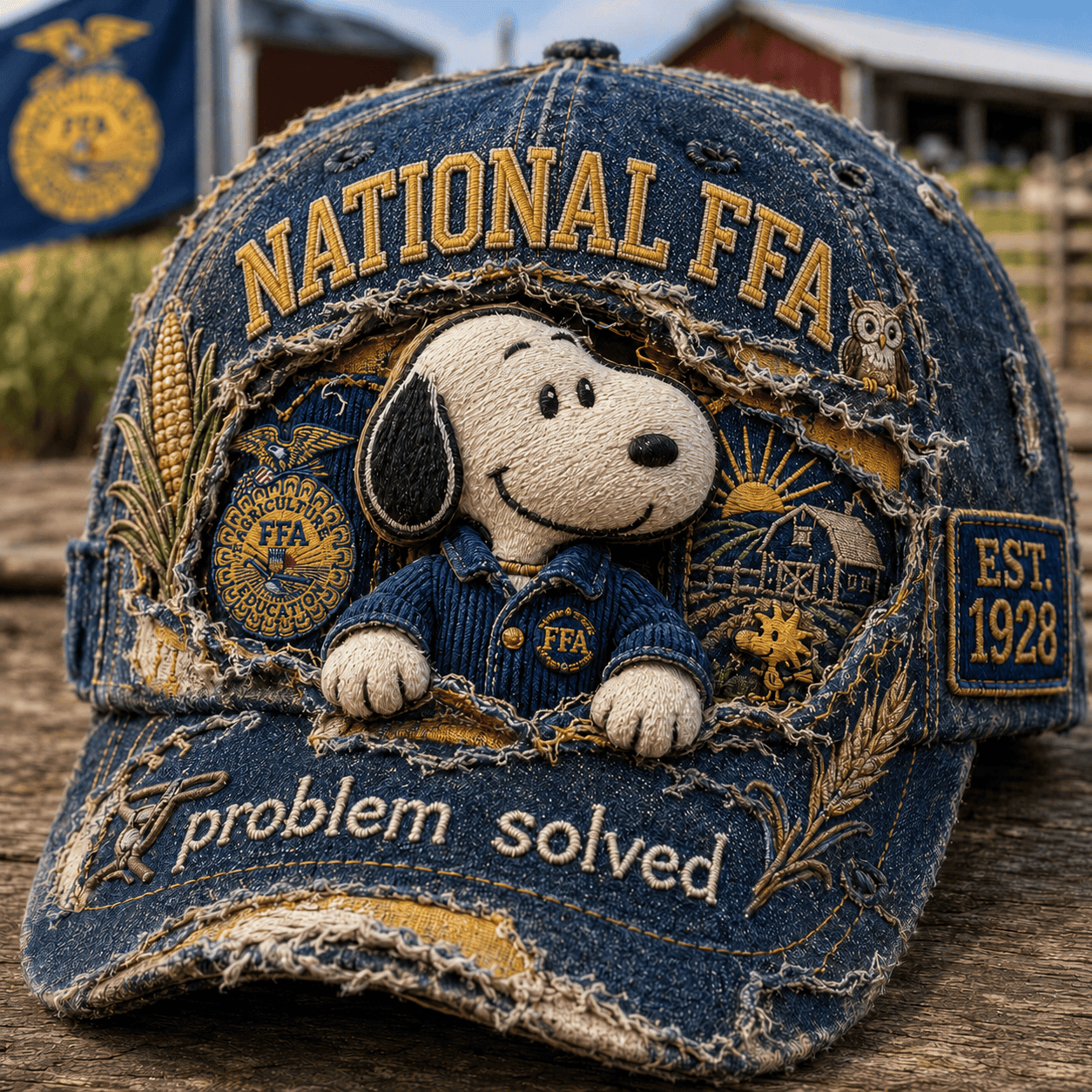 National FFA X Snoopy 2026 Distressed Hat Problem Solved Vintage Cap National FFA Merch - Merchluma