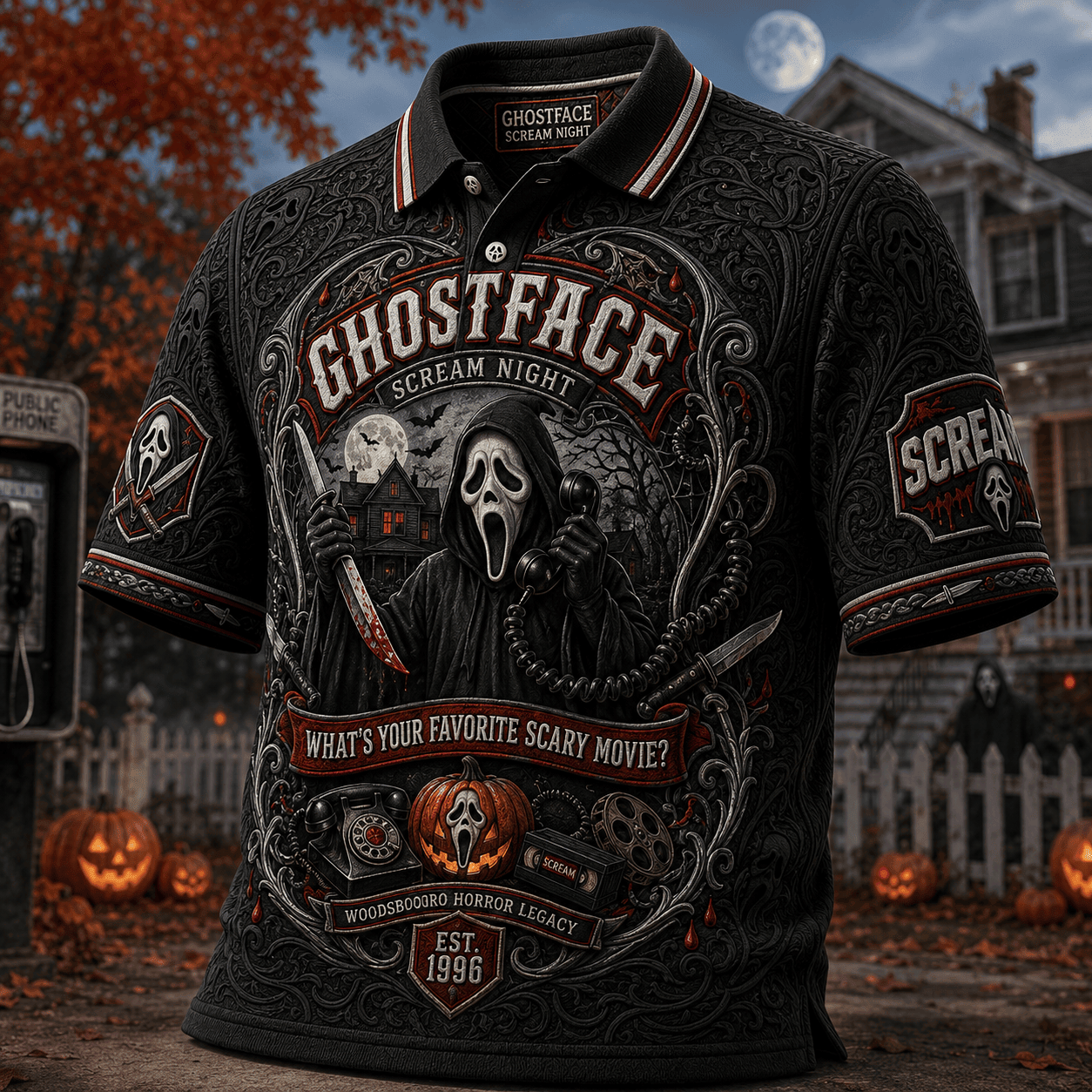 Ghostface Scream Night Polo Shirt Woodsboro Horror Legacy Scream Movie Merch Halloween Gifts - Merchluma