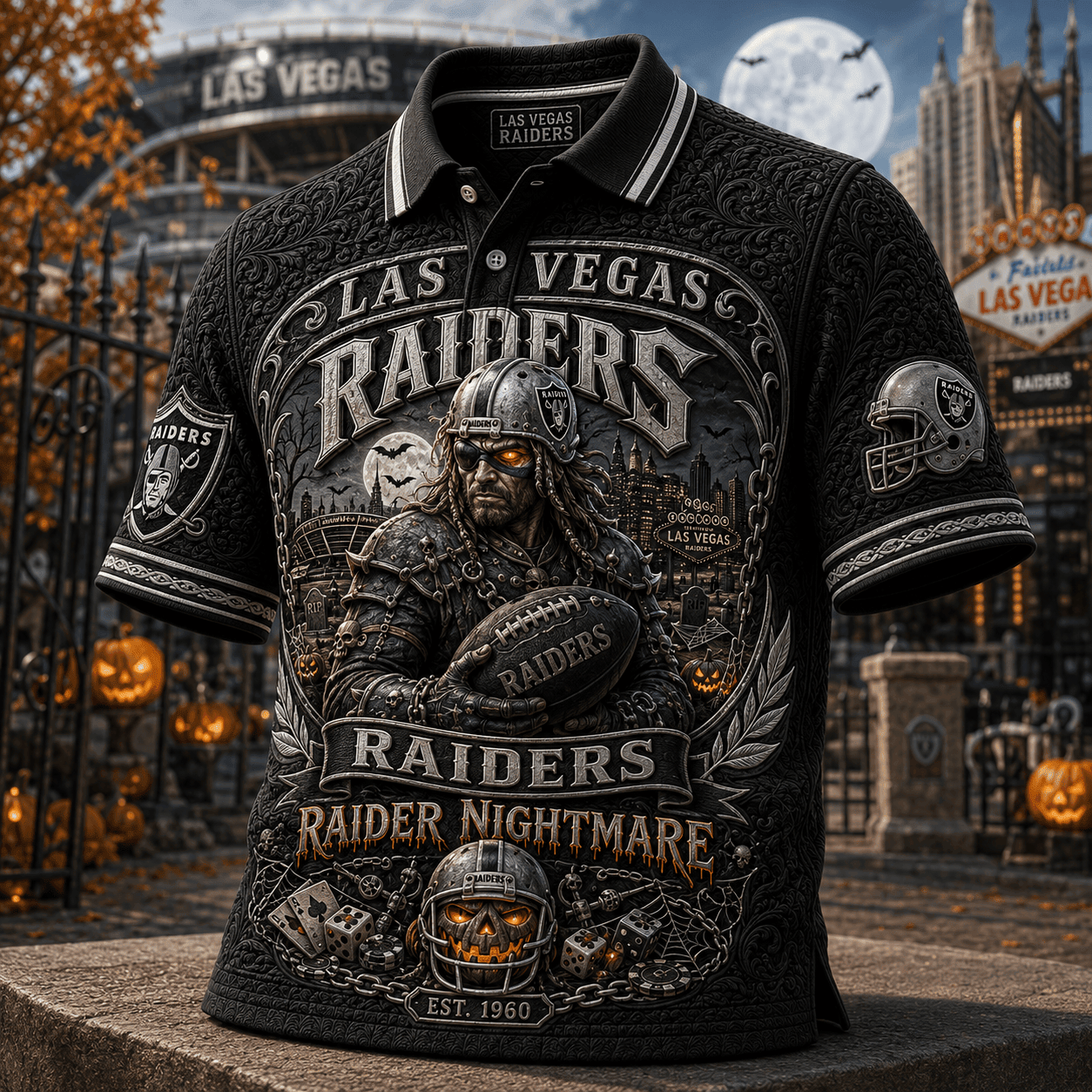LV Raiders Halloween Merch 2026 Raider Nightmare Polo Shirt Best Gifts For Football Fans - Merchluma