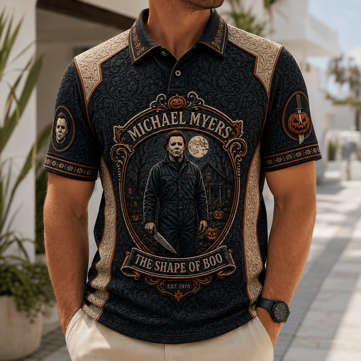 Michael Myers Merch Halloween 2026 The Shape Of Boo Polo Shirt Present For Horror Fans - Merchluma