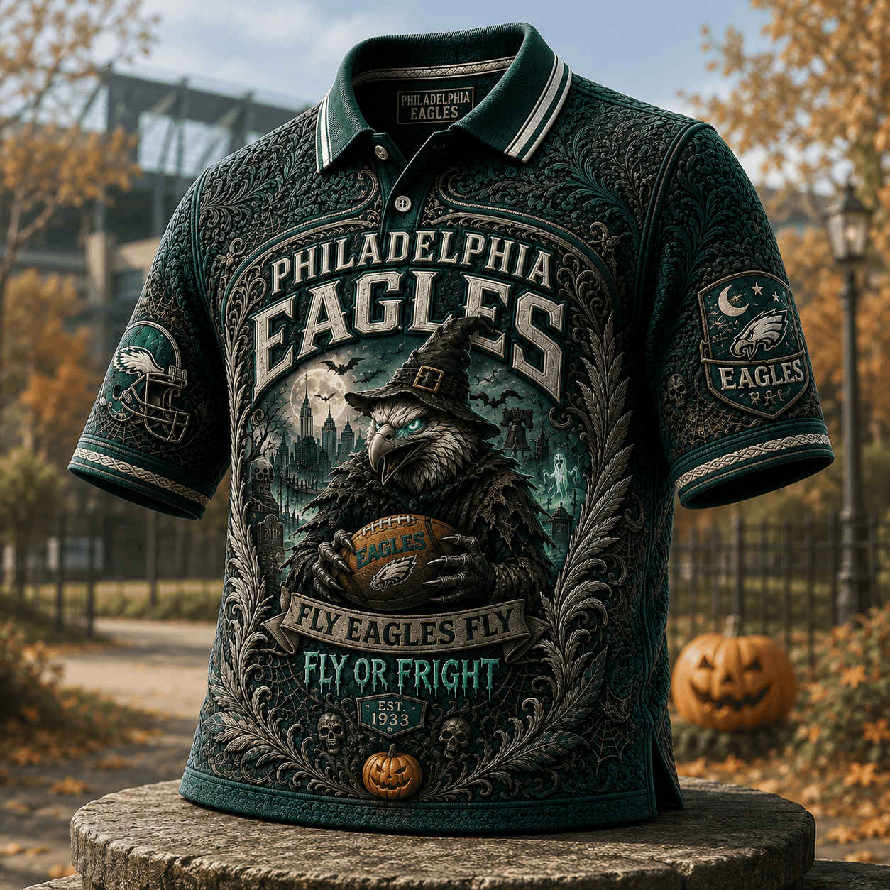 Philadelphia Eagles Merch Halloween 2026 Fly Or Fright Polo Shirt Football Gifts For Men - Merchluma