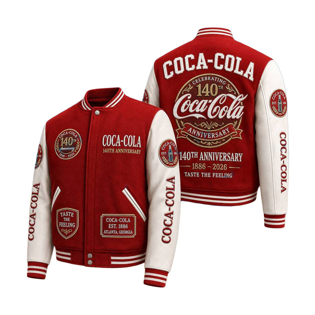 Coca-Cola 140th Anniversary 1886-2026 Baseball Jacket Coca-Cola Merch Gifts For Fans - Merchluma