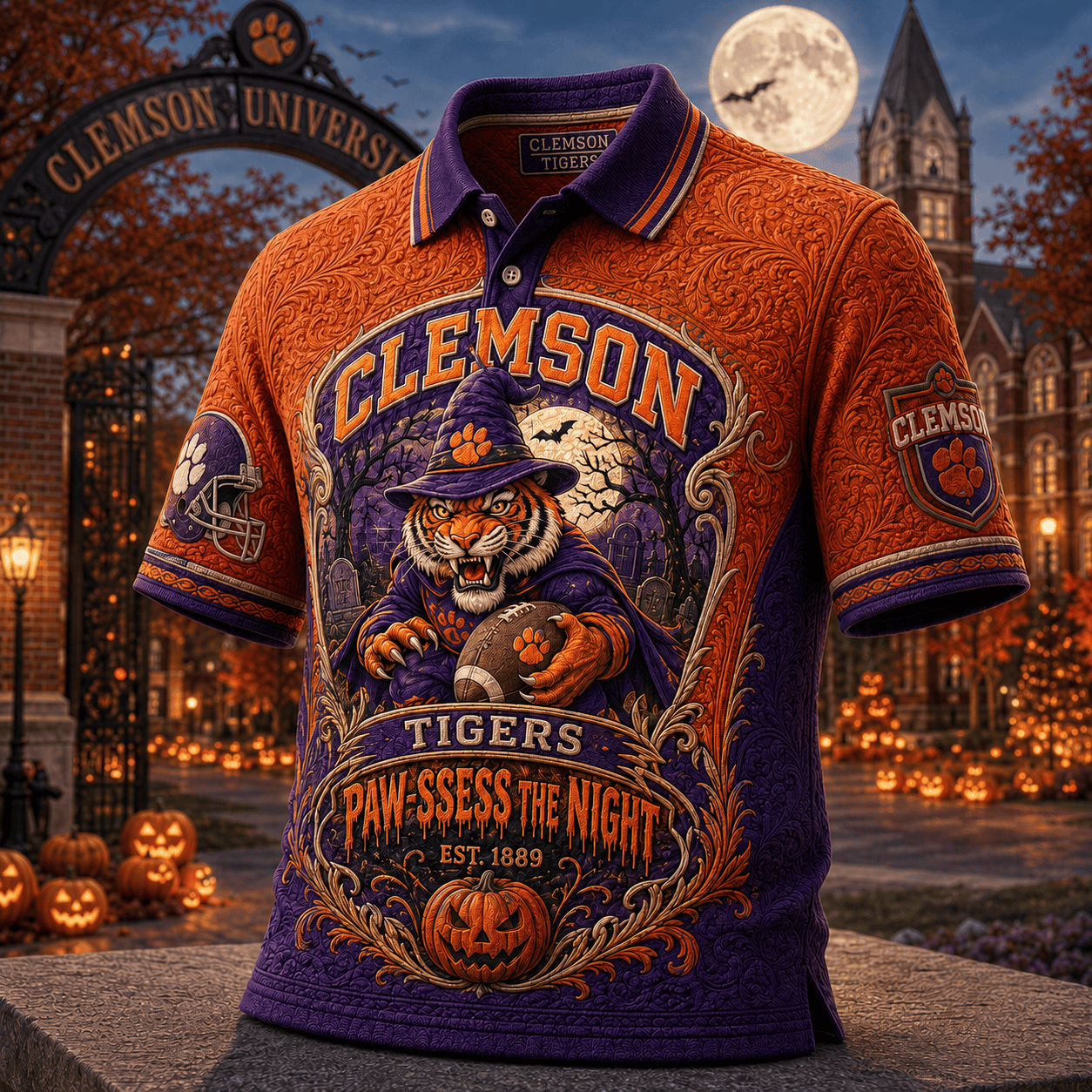 Clemson Tigers Halloween Merch Paw-ssess The Night Polo Shirt Present For Football Fans - Merchluma