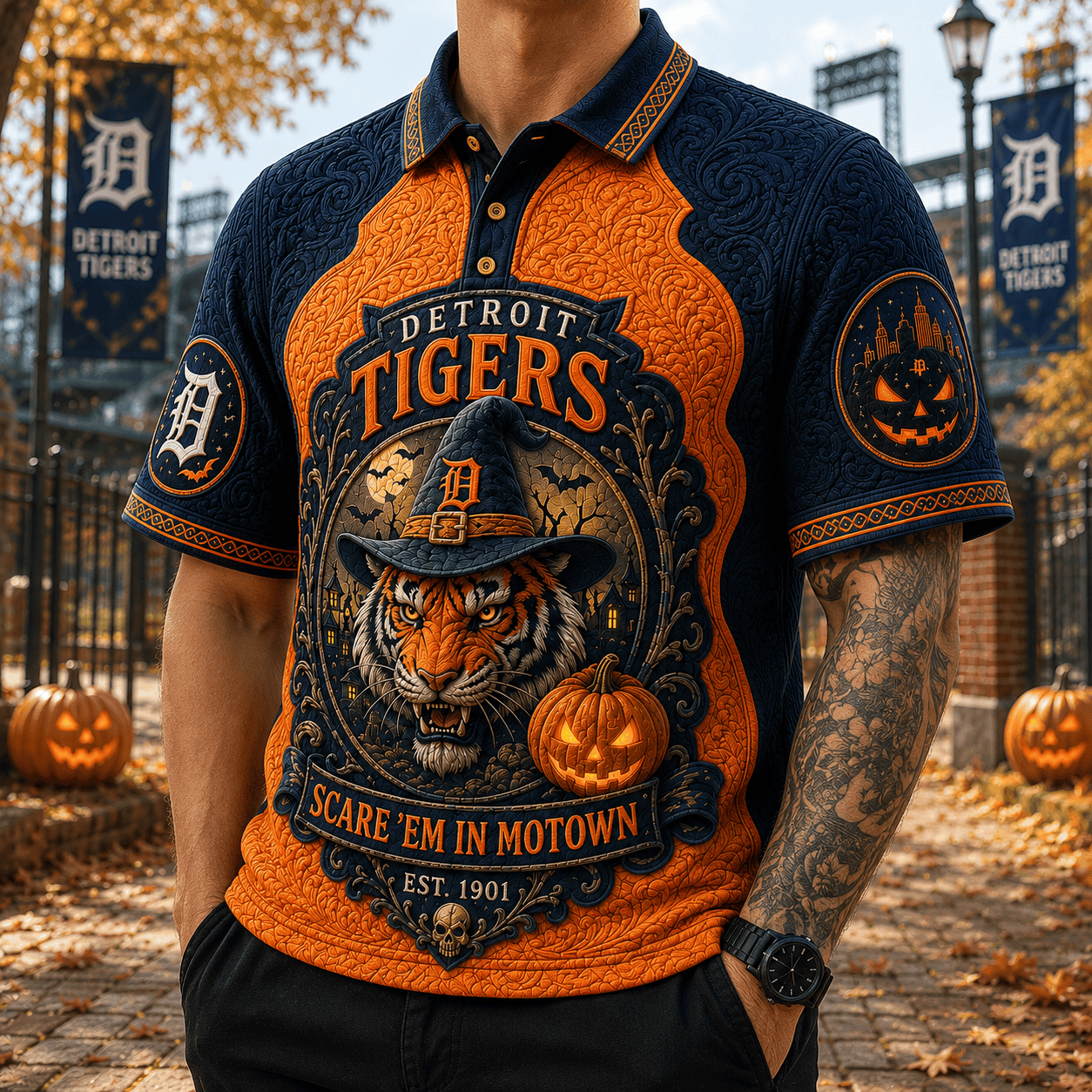 Detroit Tigers Merch Halloween 2026 Scare Em In Motown Polo Shirt Gift For Baseball Lovers - Merchluma