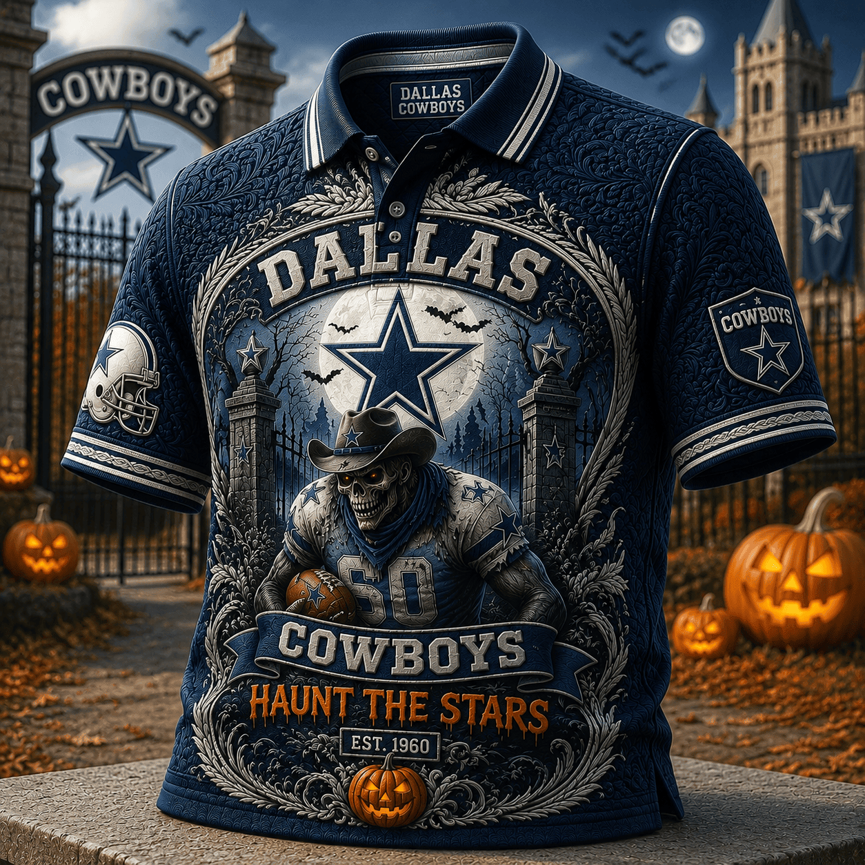 Dallas Cowboys Merch Halloween Polo Shirt Haunt The Stars 2026 Cowboys Merch Football Fan Gift - Merchluma