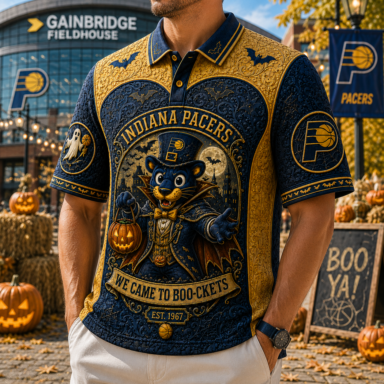 Indiana Pacers Halloween Merch 2026 We Came To Boo-ckets Polo Shirt Basketball Fan Gifts - Merchluma