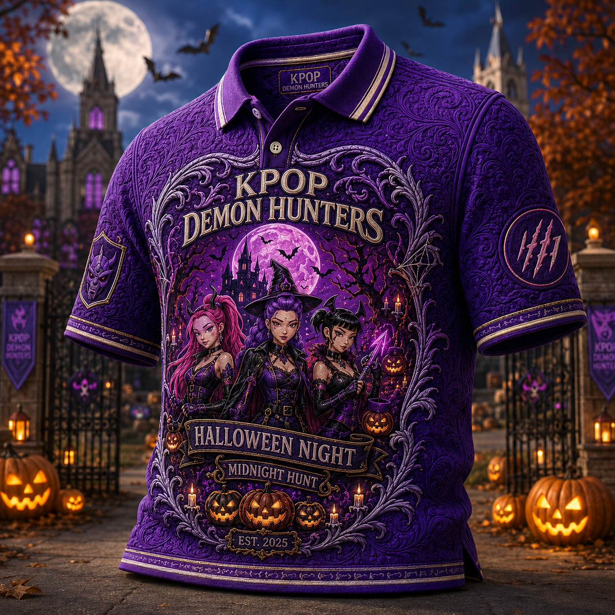 KPop Demon Hunters Halloween Night Polo Shirt Midnight Hunt KPop Demon Hunters Merch Fan Gifts - Merchluma