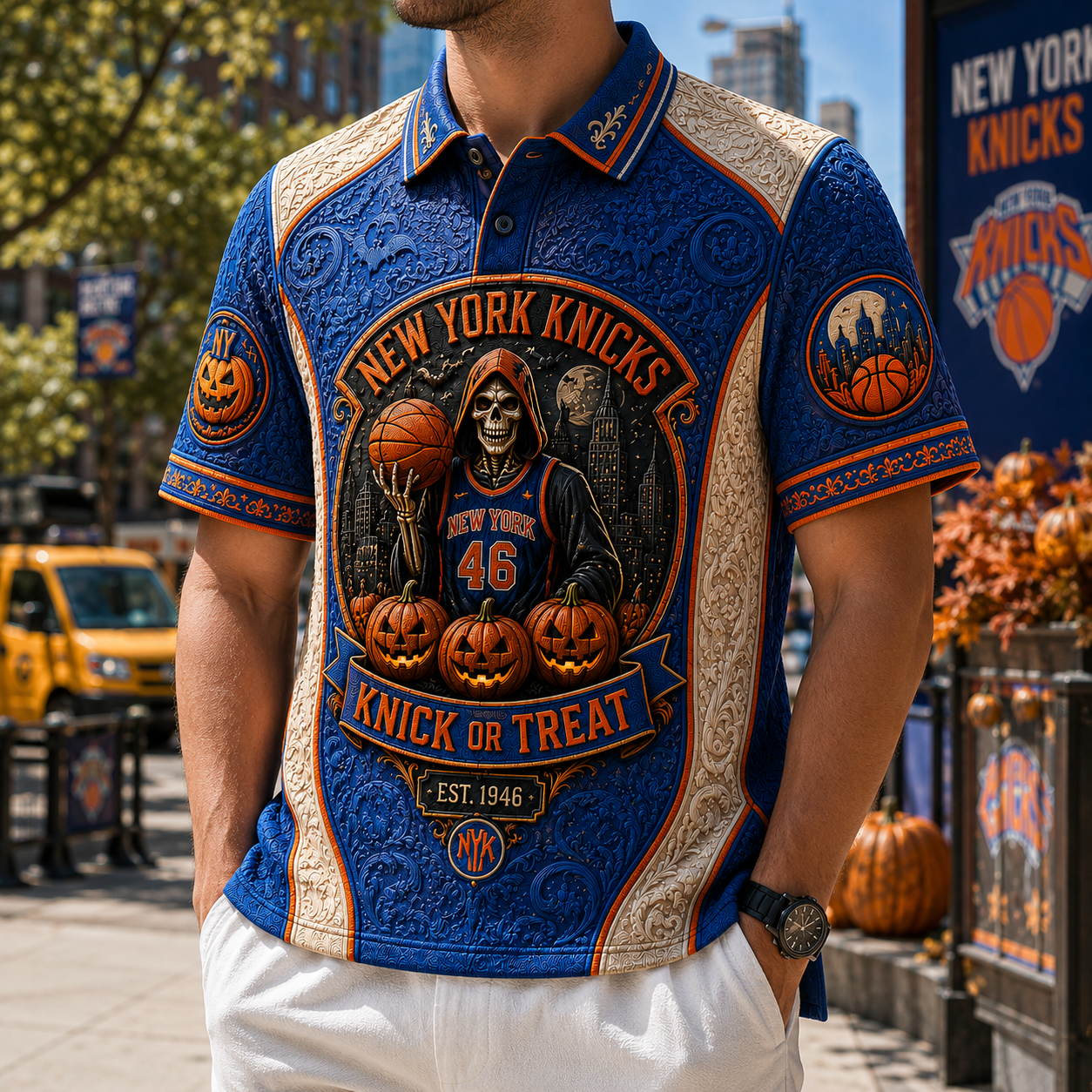 New York Knicks Merch Halloween 2026 Knick Or Treat Polo Shirt Present For Basketball Lover - Merchluma