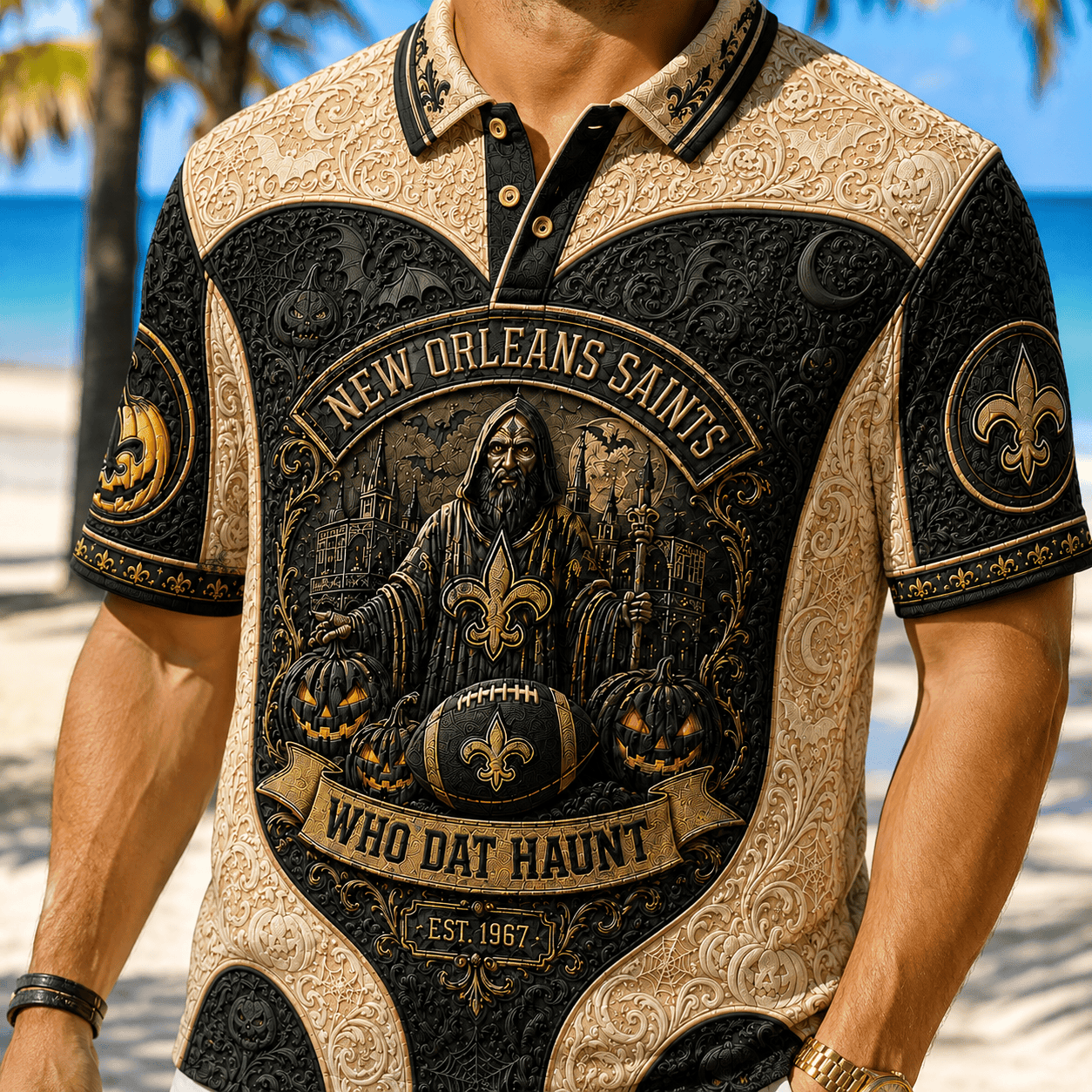 New Orleans Saints Halloween Merch Who Dat Haunt Polo Shirt Football Fan Gift For Halloween - Merchluma