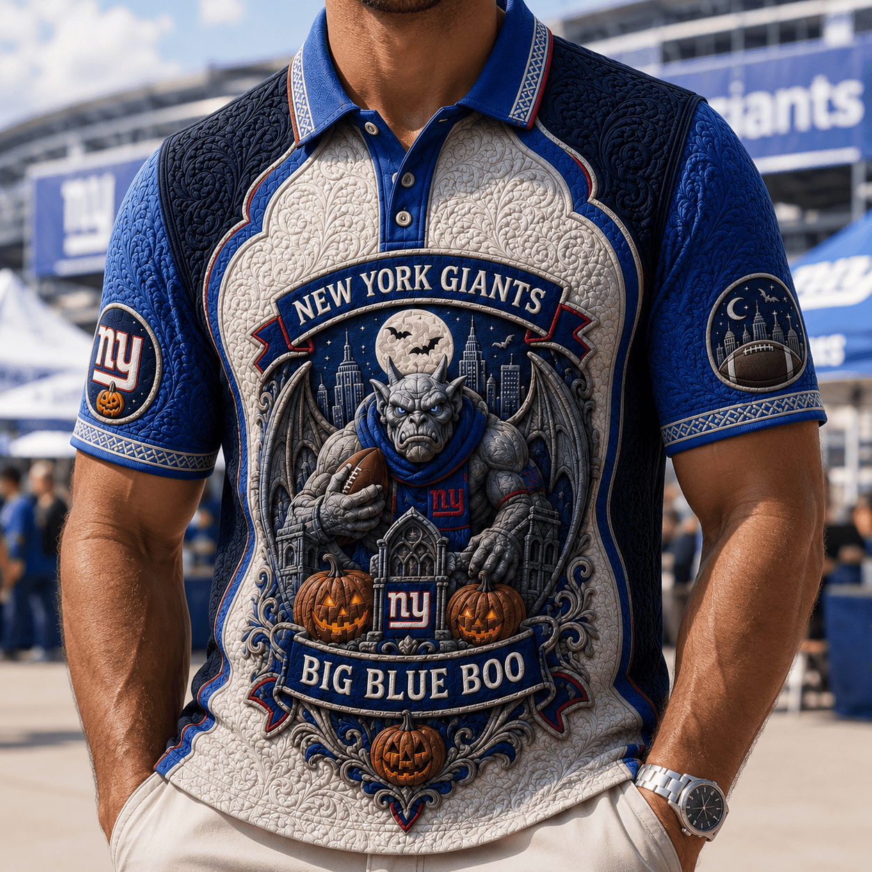 New York Giants Merch Halloween 2026 Big Blue Boo Polo Shirt Football Fan Gear Gift For Him - Merchluma