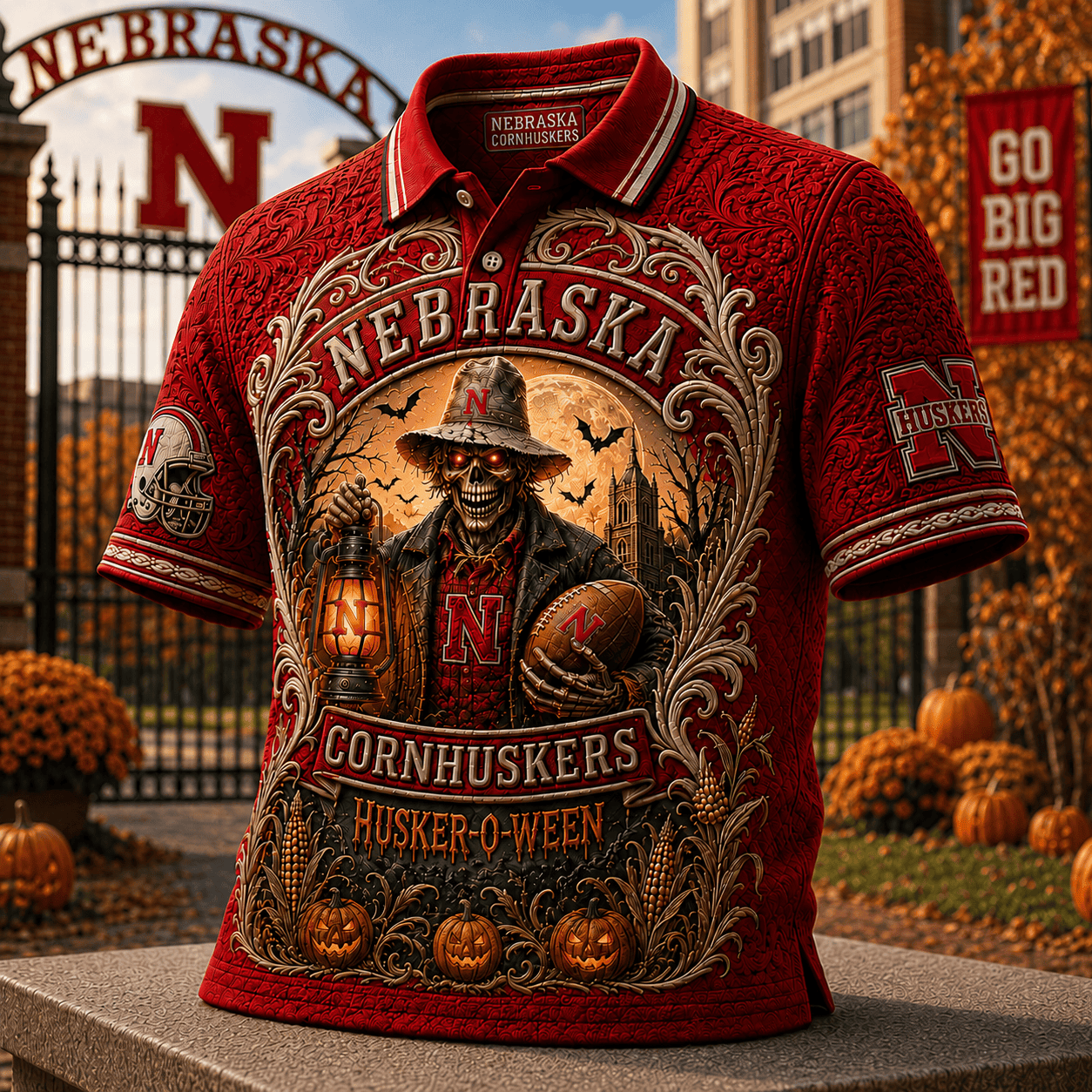 Nebraska Cornhuskers Merch Halloween 2026 Husker-O-Ween Polo Shirt Gift For Football Lovers - Merchluma