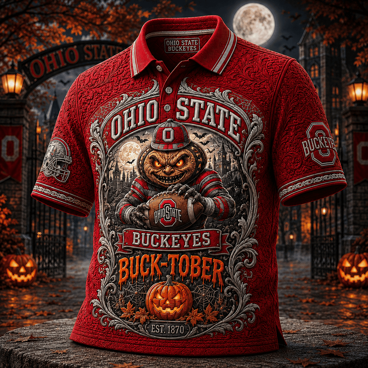 Ohio State Buckeyes Merch Halloween 2026 Buck-Tober Polo Shirt Unique Gifts For Football Fans - Merchluma