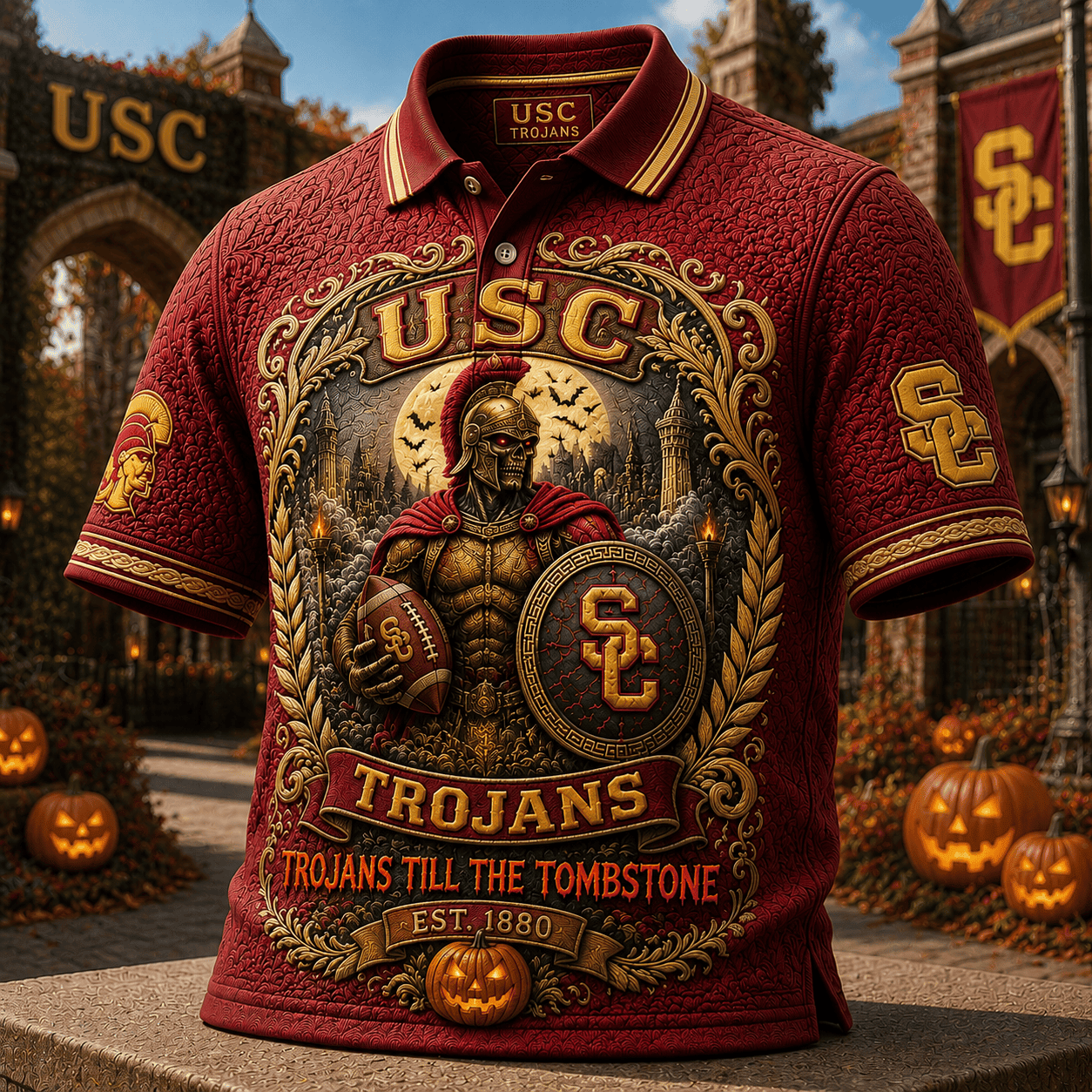 USC Trojans Merch Halloween 2026 Trojans Till The Tombstone Polo Shirt Football Fan Apparel - Merchluma