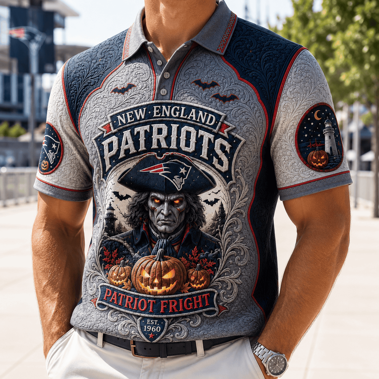 New England Patriots Halloween Merch 2026 Patriot Fright Polo Shirt Present For Brothers - Merchluma