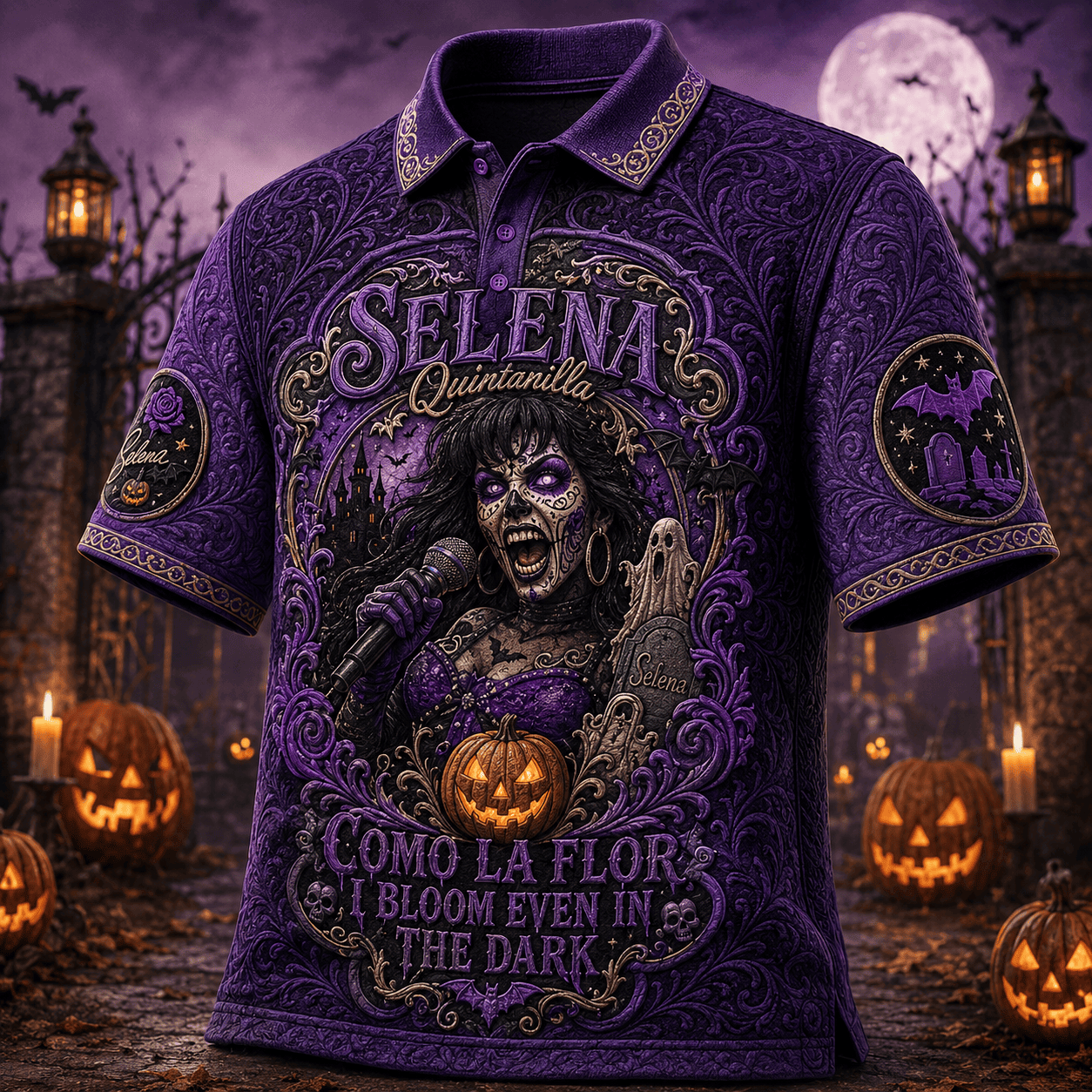 Selena Quintanilla Halloween Merch Como La Flor I Bloom Even In The Dark Polo Shirt Fan Gear - Merchluma