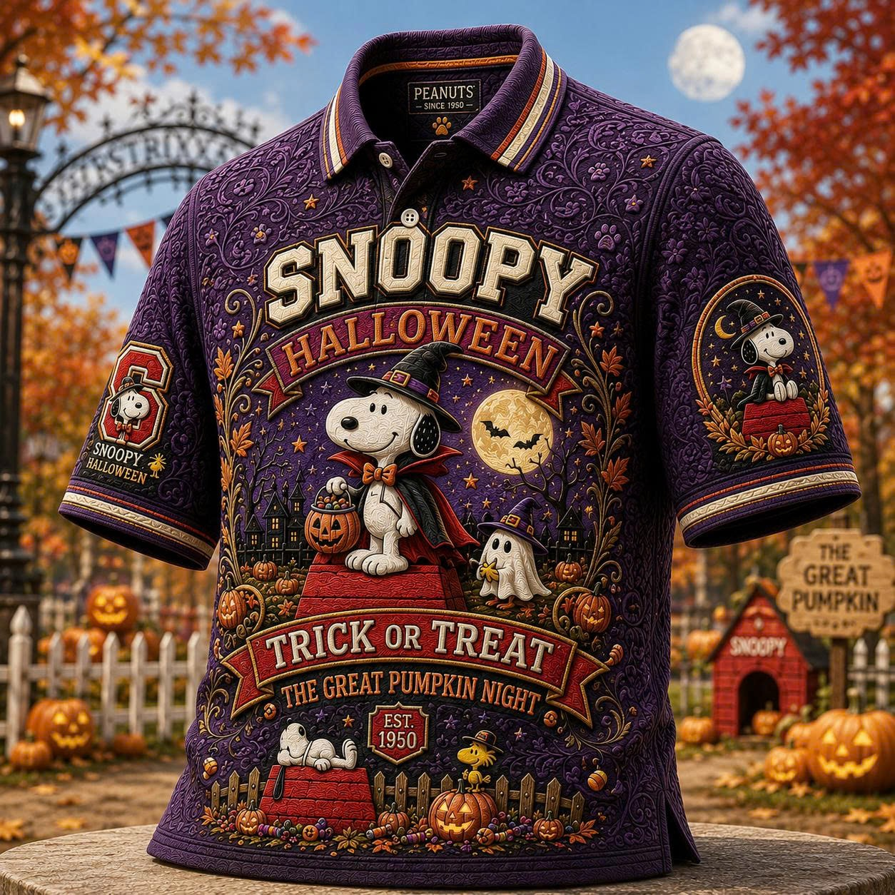 Snoopy Halloween Merch Trick Or Treat Polo Shirt The Great Pumpkin Night Halloween Apparel - Merchluma