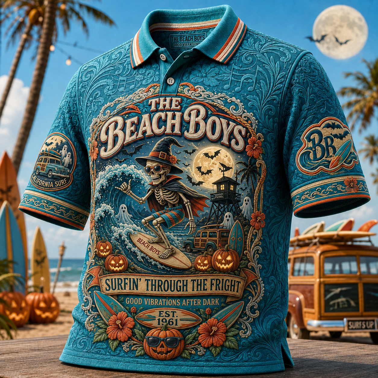 The Beach Boys Halloween Merch Surfin Through The Fright Polo Shirt Spooky Gift For Band Fans - Merchluma
