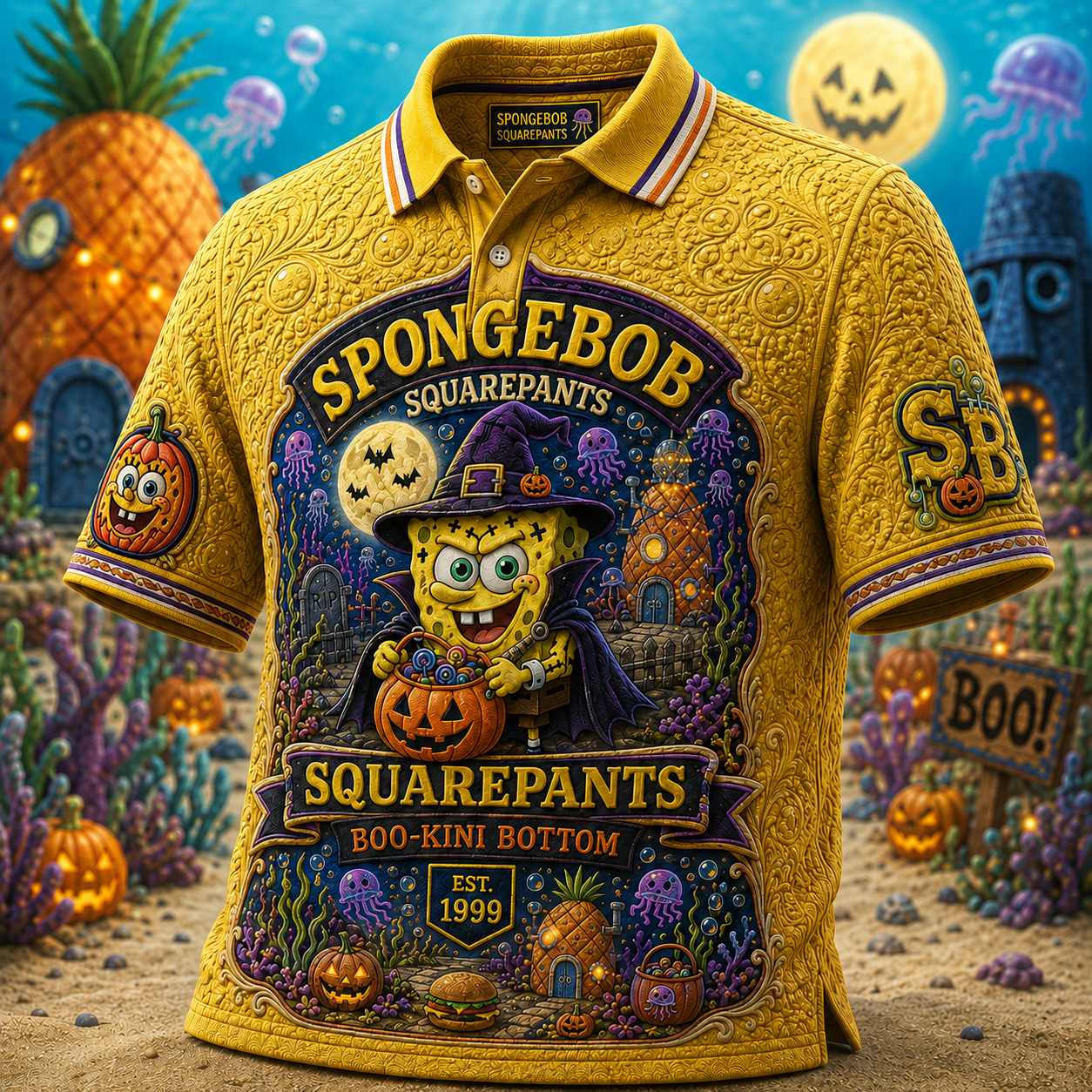 SpongeBob SquarePants Merch Halloween 2026 Boo-Kini Bottom Polo Shirt Spooky Gifts Ideas - Merchluma