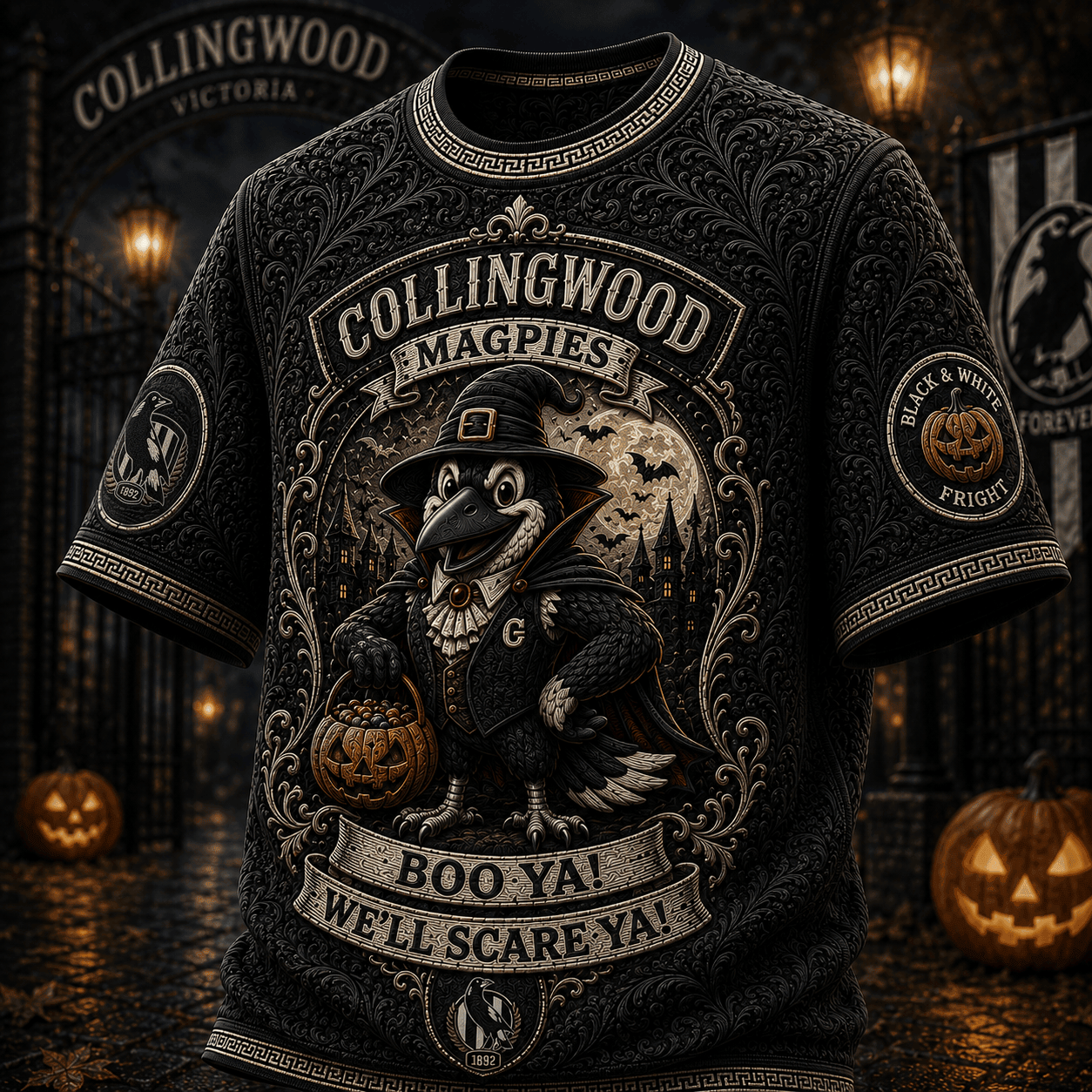 Collingwood Magpies Halloween Shirt Boo Ya We'll Scare Ya Tee Collingwood Magpies Merch 2026 - Merchluma