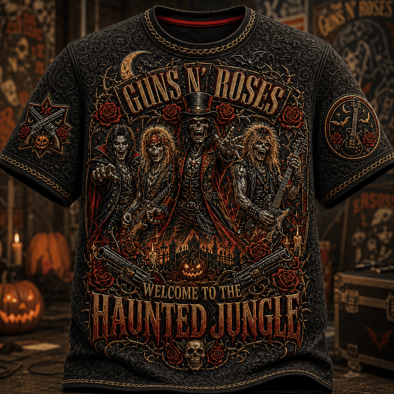 Guns N'Roses Merch Halloween T-Shirt Welcome To The Haunted Jungle Shirt GNR Fan Apparel - Merchluma