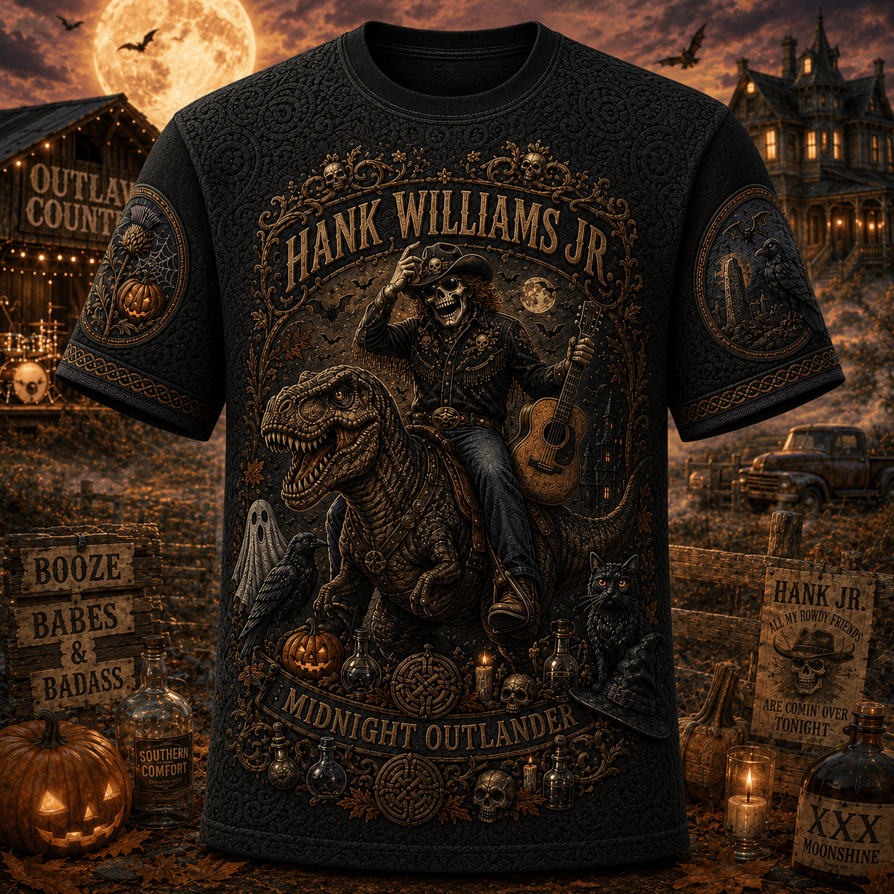 Hank Williams Jr Halloween Merch Midnight Outlander T-Shirt Music Fan Apparel Dad Gifts - Merchluma
