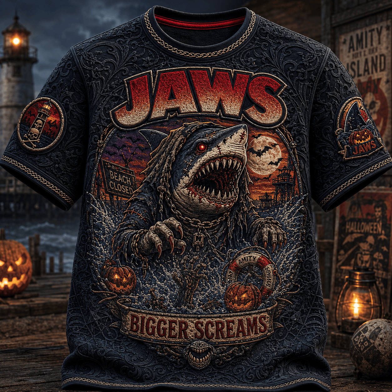 Jaws Merch Halloween T-Shirt Bigger Screams Shirt Gift For Horror Movie Fans - Merchluma