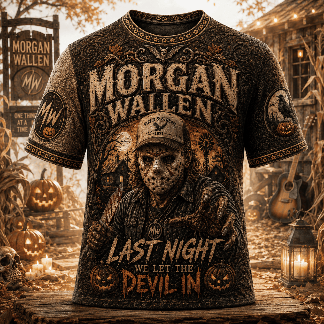 Morgan Wallen Merch Halloween T-Shirt Last Night We Let Devil It Shirt MW Tour Merch Fan Gifts - Merchluma