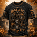 Pittsburgh Steelers Merch Halloween T-Shirt Steel Never Sleeps Shirt Halloween Themed Presents - Merchluma