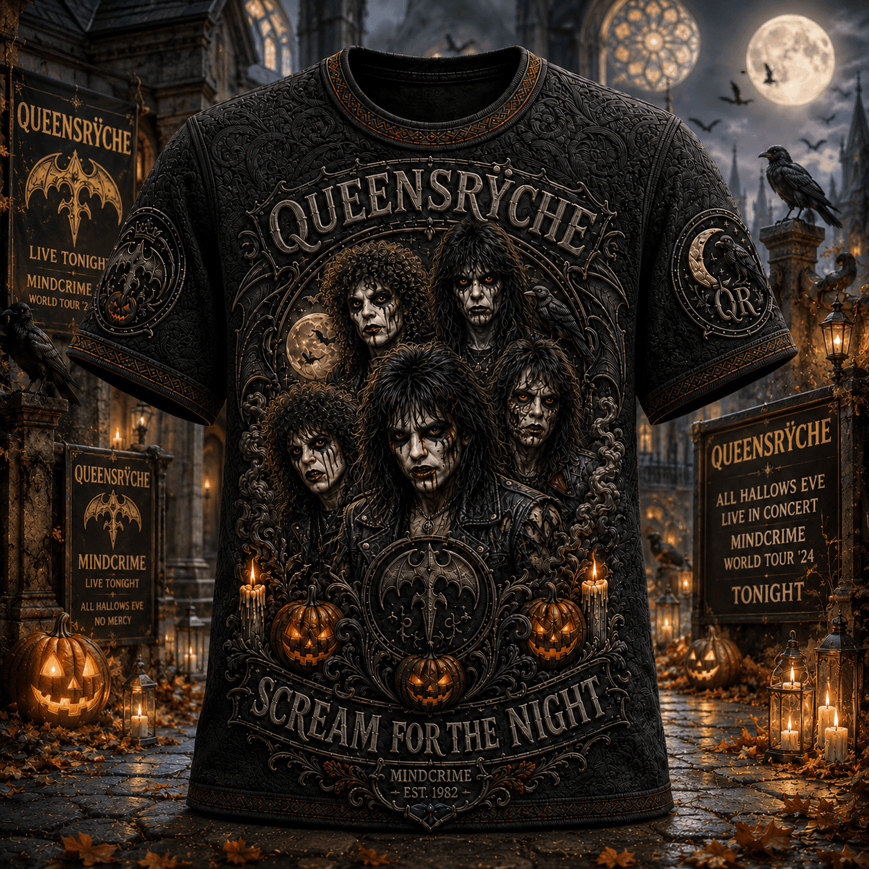 Queensryche Halloween Merch Scream For The Night T-Shirt Metal Band Shirt Best Halloween Gifts - Merchluma