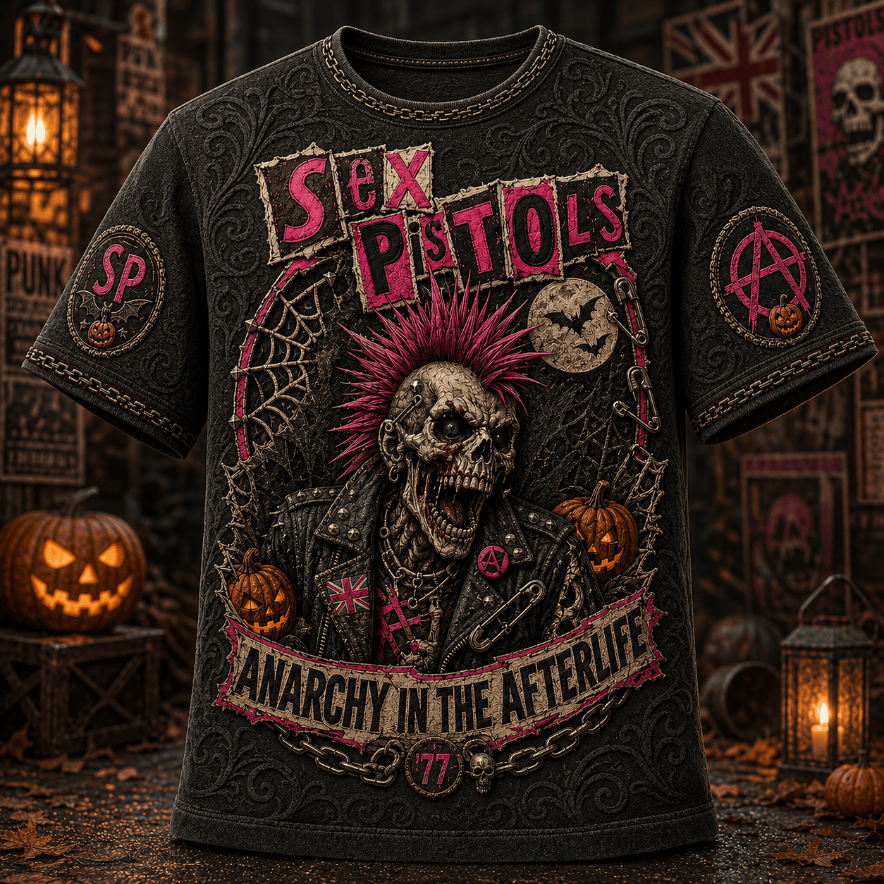 Sex Pistols Merch Halloween Inspired T-Shirt Anarchy In The Afterlife Shirt Rock Band Merch - Merchluma